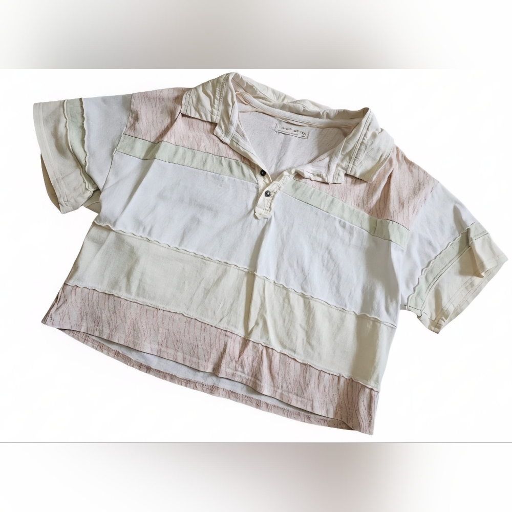 Free People We The Free Patchwork Cropped Polo Shirt SMALL